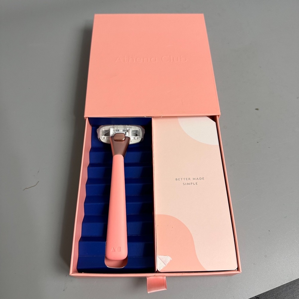 Athena Club Razor Kit Coral Pink with Magnetic Hook and Blade Refill New